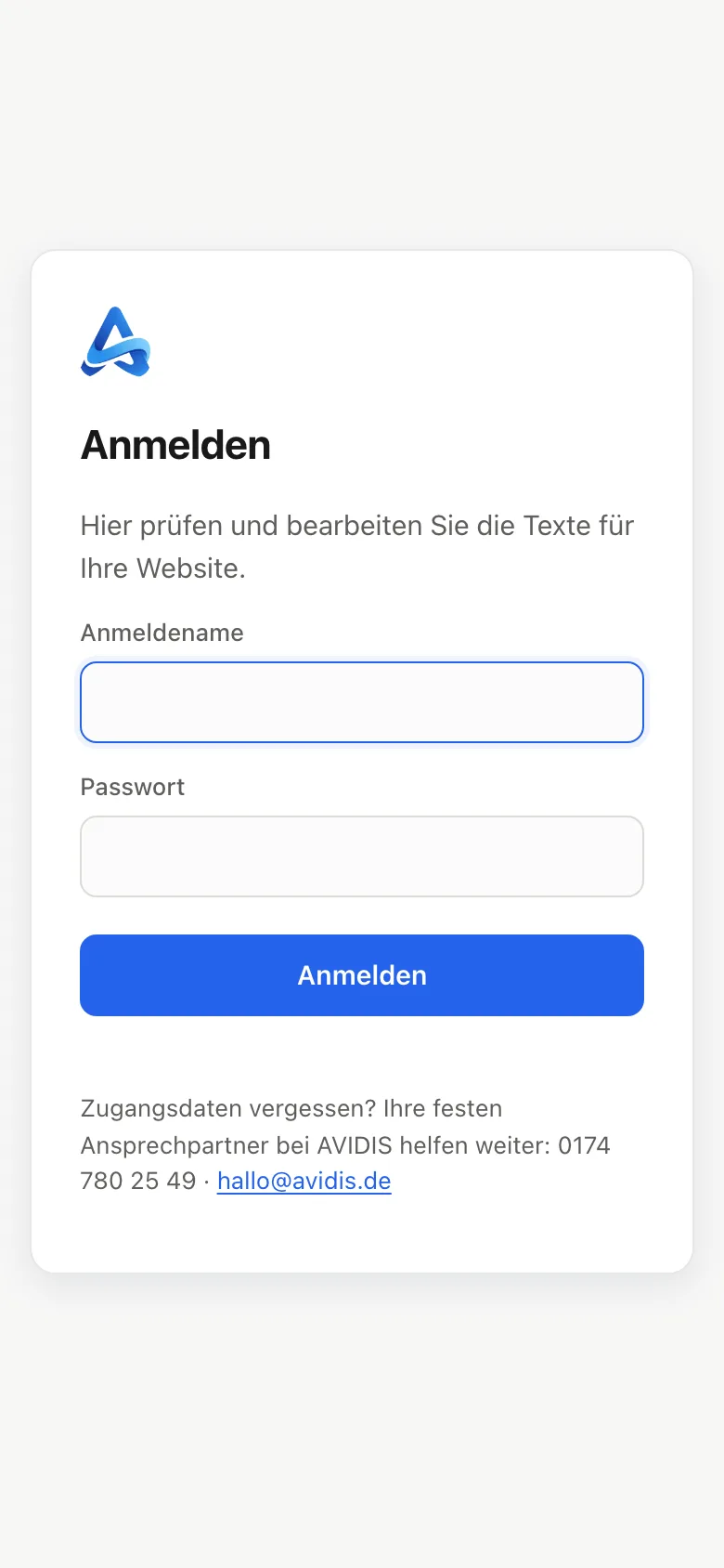 Anmeldung zum Textfreigabe-Portal auf dem Handy