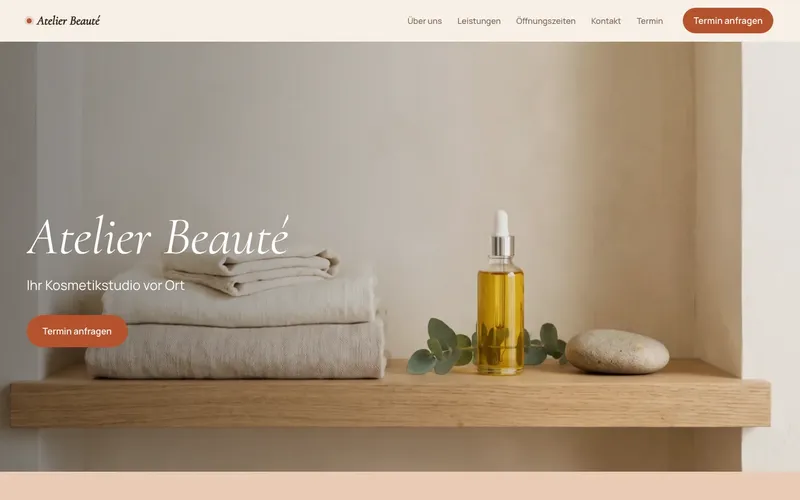 Website-Baukasten AVIDIS Sites: Beispiel-Website eines Kosmetikstudios im Theme Atelier
