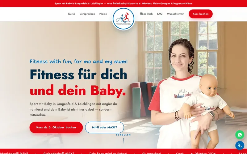 Website der Babykurse Langenfeld mit Trainerin und Baby