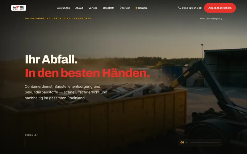 Website der MFD GmbH, Startbild „Ihr Abfall. In den besten Händen.“